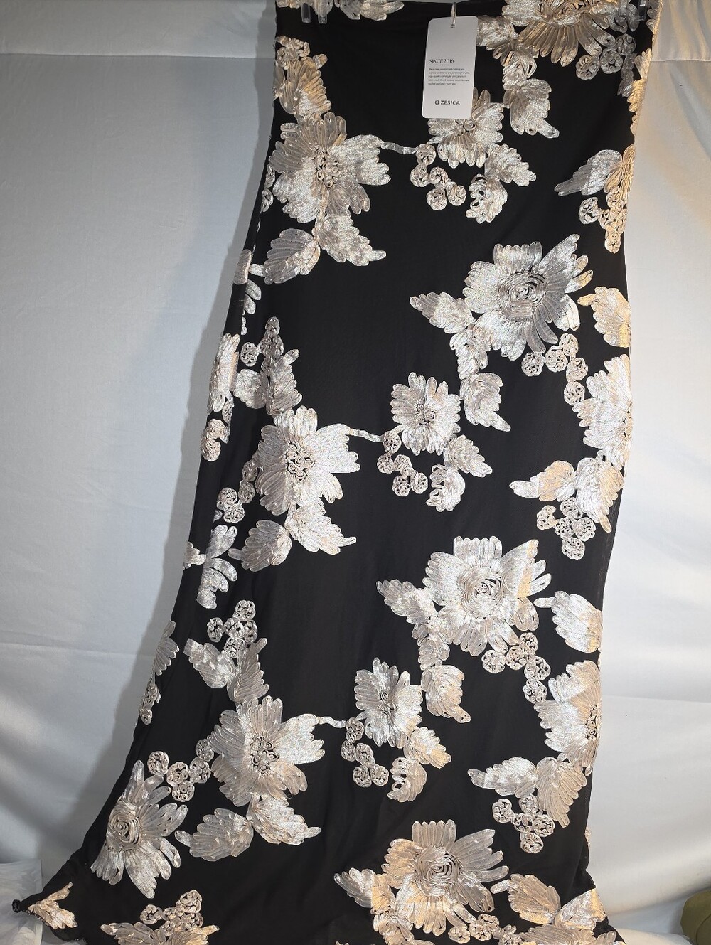 Strapless Black Dress with Cream Floral Lace Applique - Picture 2 of 6